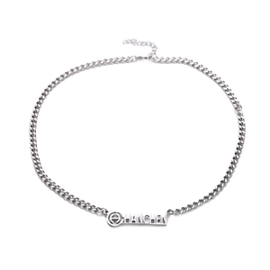 Collier à chaîne cubaine argentée avec un pendentif rectangulaire ajouré HANCHEN