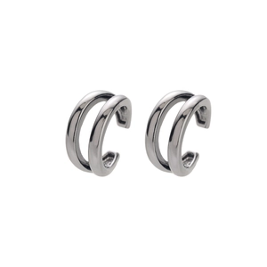 Minimalist double-row gunmetal ear cuffs with C-shaped clip-on design for non-pierced ears
