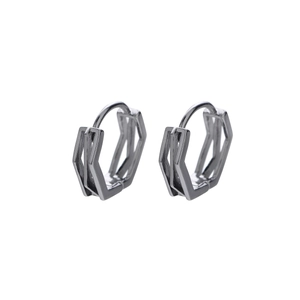 Boucles d'oreilles hexagonales minimalistes en argent avec un design industriel moderne