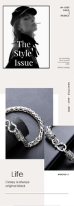Dettaglio del bracciale in argento vintage intrecciato con chiusura a gancio S incisa