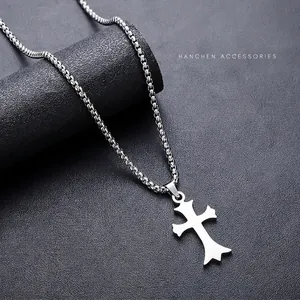 Men Hip Hop Titanium Steel Irregular Cross Pendant Necklace Gothic Minimalist Silver Alloy Jewelry Accessories For Women
