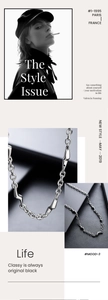 Détail du collier éclair en argent avec maillons géométriques au design de mode