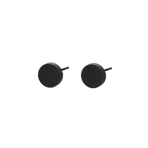 Minimalist matte black round stud earrings featuring a sleek sandblasted finish design