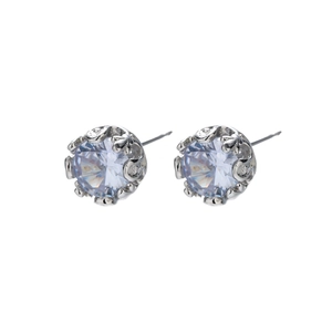Elegant silver stud earrings with round crown-set zircon in a classic minimalist style