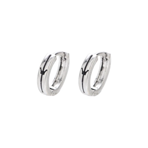 Silver hoop earrings with black engraved geometric pattern for men and women