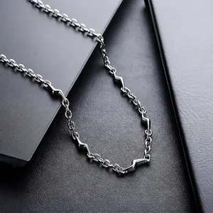 Collier chaîne éclair hip hop en acier inoxydable poli argenté pour homme et femme