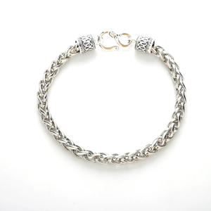 Bracciale a catena intrecciata argento vintage da uomo con chiusura a gancio in S