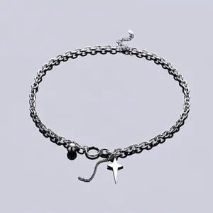 Hip Hop Titanium Steel Four-Pointed Cross Star Metal Ball Pendant Necklace For Men Women Polished Punk Style Jewelry Accessory