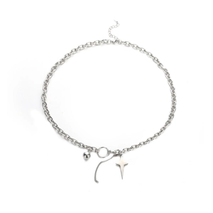 Silver punk chain necklace featuring a smooth ball pendant and irregular star charm