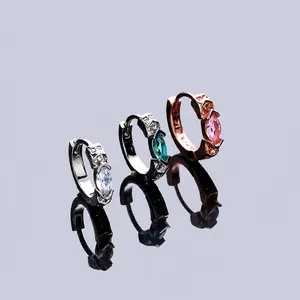 Silver Plated Copper Marquise Rhinestone Huggie Hoop Earrings For Men Women Geometric Zircon Look Fashion Jewelry