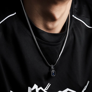 Titanium steel snake chain necklace with a rectangle blue gemstone pendant for men