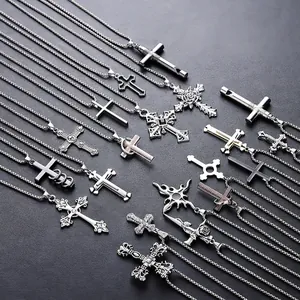 Titaniumstalen Kruis Halsketting Voor Heren Retro Gotisch Legering Zirconia Hanger Ketting Vintage Religieuze Sieraden Geschenk