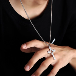 Minimalistische zilveren kruis hanger ketting met vierkante parelketting voor uniseks
