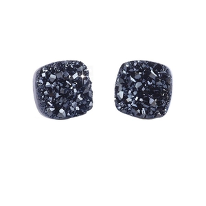 Detailed macro view of square dark blue crystal cluster magnetic clip earrings