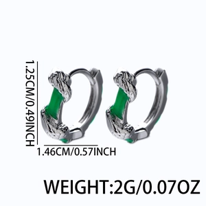 Bamboo leaf green hoop earrings in S925 silver with dimensions 1.25cm height and 2g weight