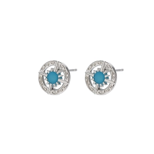 North Star sterling silver stud earrings with turquoise inlay and sunray engravings