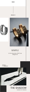 Close-up of gold and silver hoop earrings with black enamel chain pattern detail