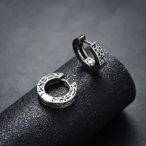 Boucles d'oreilles créoles en cuivre vintage avec motif pour hommes femmes mode style ethnique rétro argent huggie bijoux punk