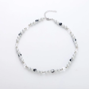 Collier de perles pour hommes avec perles marbrées et fermoir en acier titane