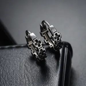 Boucles d'Oreilles Créoles Punk Croix Ajourée Pour Hommes Femmes Unisexe Cuivre Électroplaqué Style Gothique Bijou Accessoire Pièce Unique