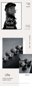 Close-up of titanium steel zircon stud earrings with retro textured outer edges