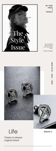 Detailed view of sterling silver star and crescent moon stud earrings with zircon stones