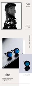 Macro shot of minimalist blue cat eye stone earrings with black metal setting