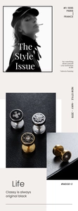 Detail of round barbell studs with geometric patterns and sparkling rhinestones