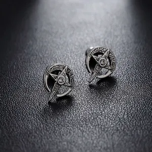 Advanced Copper Star Moon Stud Earrings With Zirconia Inlaid Stainless Steel Earring Post Minimalist Jewelry For Men Women