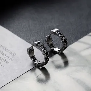 Boucles d'Oreilles Anneaux en Cuivre Pentagramme Vintage Punk pour Hommes Femmes Unisexe Étoile Ajourée Bijoux Gothiques