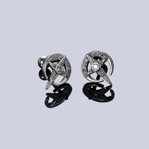 Star and moon stud earrings in silver finish with sparkling cubic zirconia crystals
