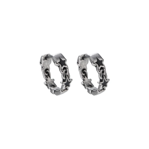 Boucles d'oreilles créoles argentées vintage avec motifs étoiles noires pour hommes