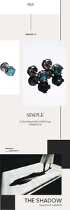 Detail of blue zircon stud earrings in vintage titanium steel with claw setting