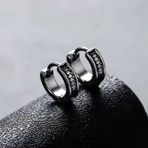 Vintage Copper Huggie Hoop Earrings Retro Braided Lattice Pattern Punk Hip Hop Streetwear Jewelry Accessories