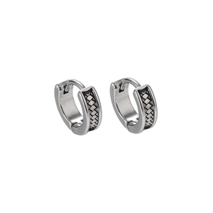 Vintage oxidized silver hoop earrings with woven geometric texture for men and women