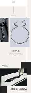 Macro detail of silver knot-link necklace chain with modern industrial design and texture