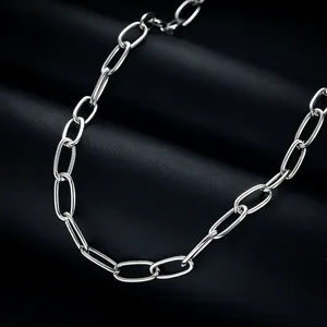 Minimalist Titanium Steel Paperclip Chain Necklace Men Women Silver Polished Oval Link Fashion Jewelry Luxury Accessory Gift