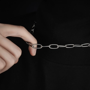 Polished silver stainless steel oval link chain necklace for a minimalist modern look