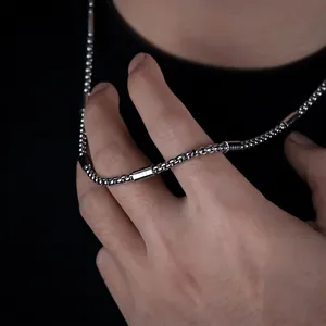 Titanium Steel Multi-Section Cylindrical Bead Necklace For Men Women Hip Hop Minimalist Polished Silver Fashion Jewelry Gift