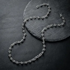 Unisex Titanstahl Knoten Stacheldraht Kette Halskette Silber Farbe Punk Streetwear Mode Verstellbare Pulloverkette Schmuck