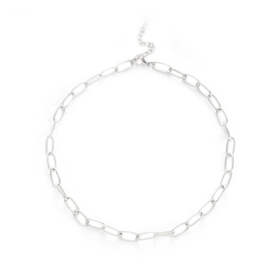 Minimalist silver titanium steel oval link chain necklace with adjustable lobster clasp