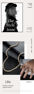 Détail du collier chaîne de corde bicolore or et argent sur texture en cuir