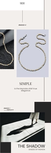 Détail du collier chaîne de corde bicolore avec un design tressé argenté et doré