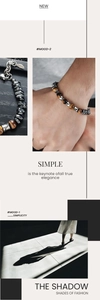 Close-up of tiger eye stone and hematite beaded bracelet with S.Steel tag