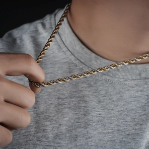 Collier chaîne torsadée tricolore en or argent et or rose pour hommes et femmes chic