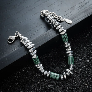 Bracelet en pierres de turquoise verte et perles d'acier inoxydable pour hommes et femmes