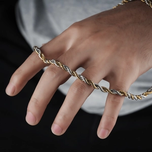 Chaîne torsadée bicolore or et argent pour hommes et femmes de style hip hop