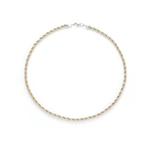 Collier chaîne torsadée bicolore argent et or avec fermoir mousqueton pour hommes et femmes