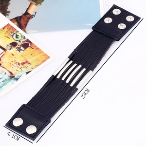 Retro punk style black multi-layer leather cuff bracelet with silver metal tubes