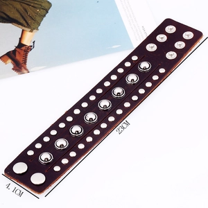 Men's retro punk wide genuine leather bracelet with silver metal rivets and buckle